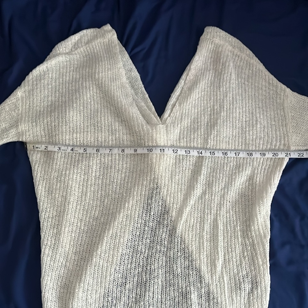 Sheer off-white open back sweater. - Picture 6 of 7